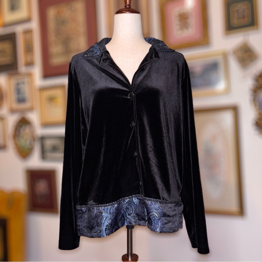 Black Velvet Button-Up Shirt